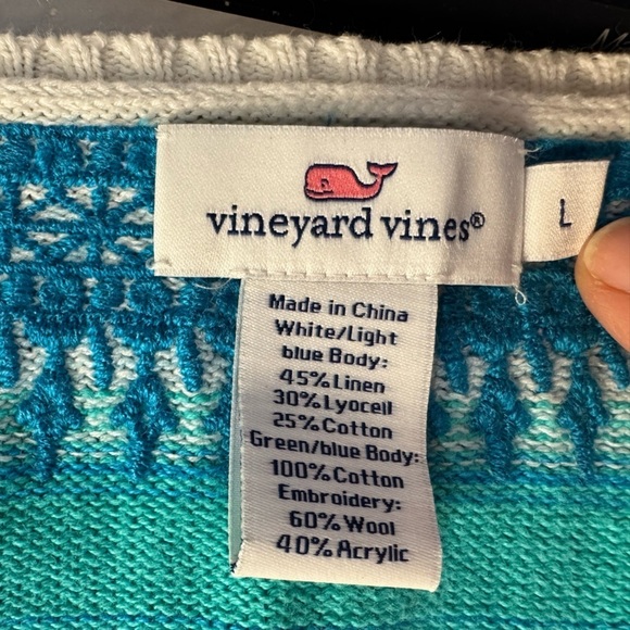 Vineyard Vines Embroidered Linen Blend Sweater - Size Large - Picture 4 of 5